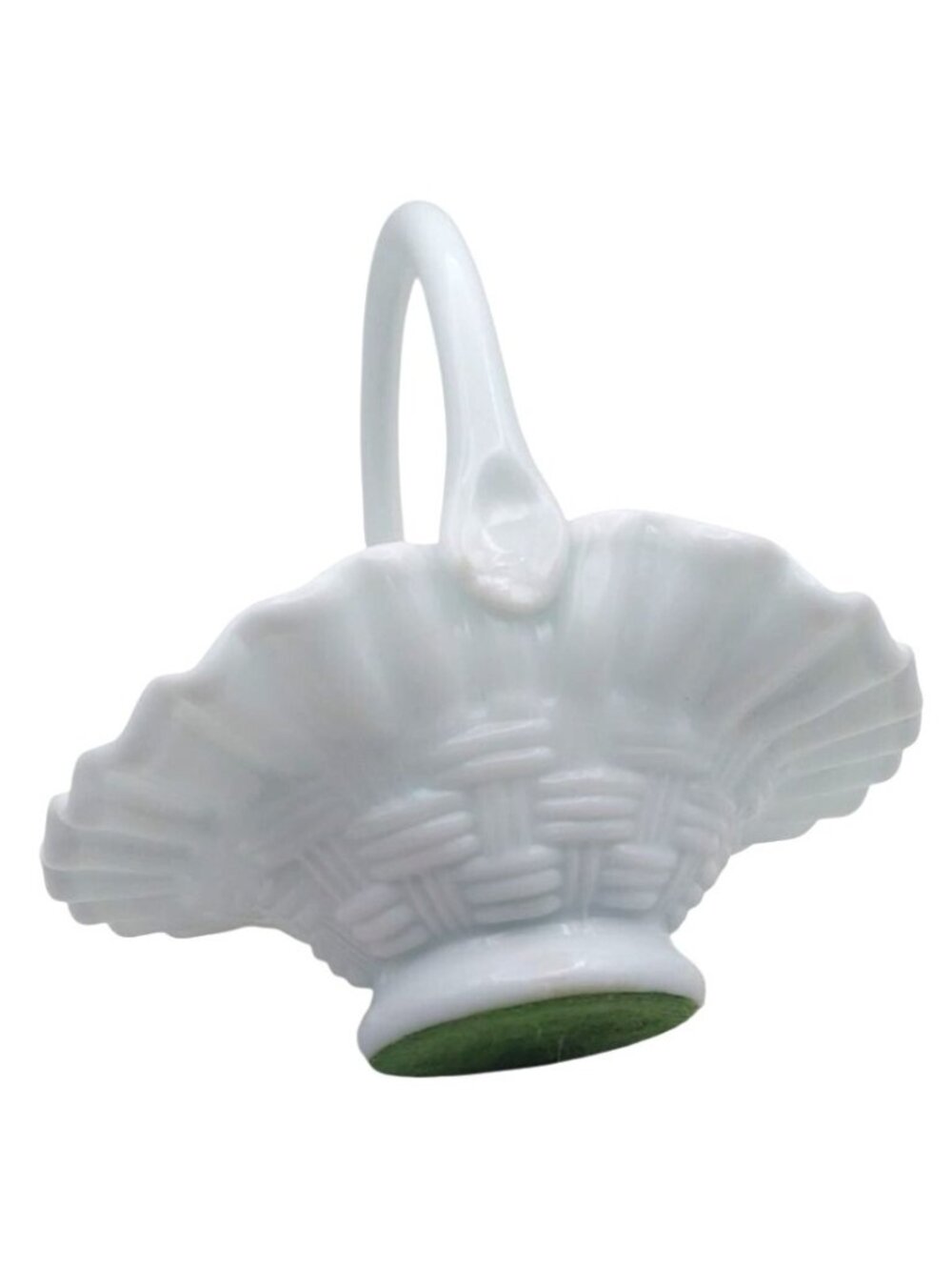 Fenton Ruffled Basket Milk Glass White Woven Easter MCM Farmhouse Collectible